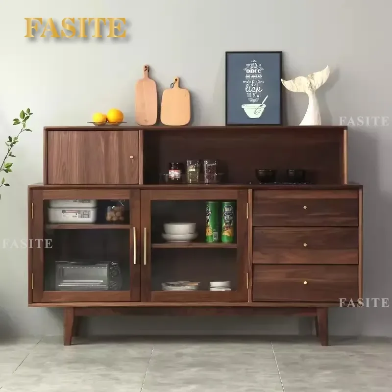 North American Black Walnut Sideboard Cabinet Modern Solid Wood Storage Buffet Server for Dining Room Living Room Tea Display