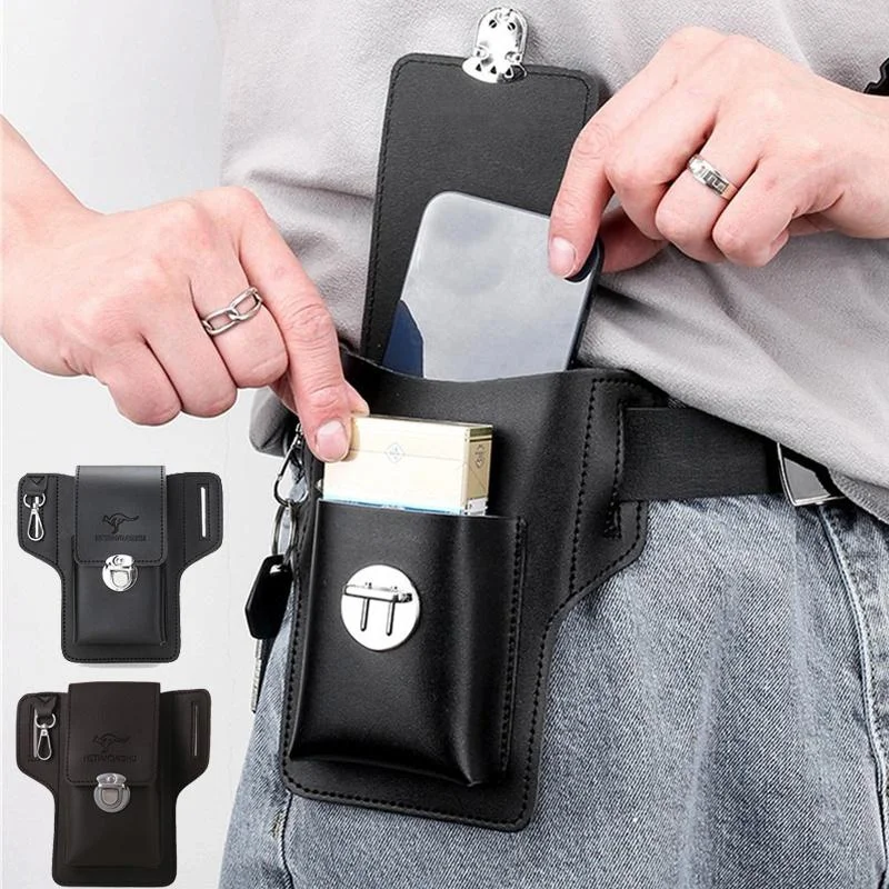 Men Cellphone Loop Holster Case Belt Waist Bag Props PU Leather Purse Phone Wallet Vintage Belt Mobile Phone Protective Sheath