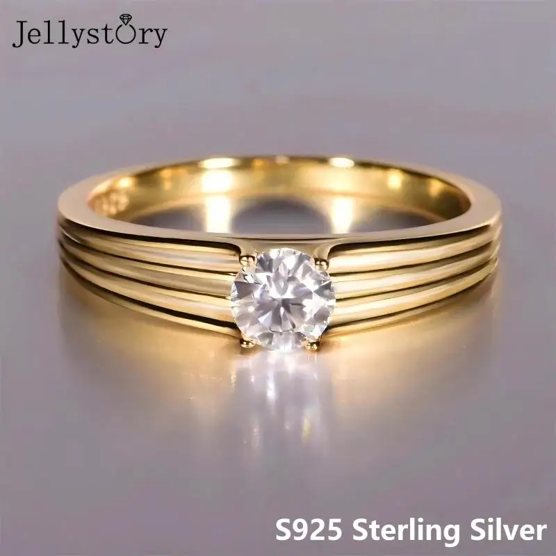 JellyStory Moissanite Ring for Women S925 Silver Simple Elegant Band Versatile Commuting Daily Jewelry Minimalist Fashion Gift