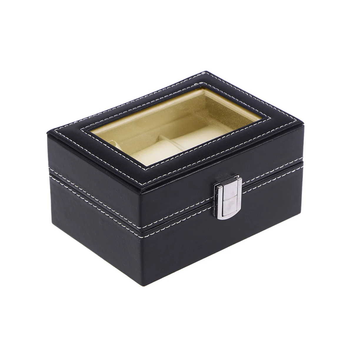 

Mens Watch Box Large 3 Grids Black PU Lockable Display Jewelry Organizer Case Mirror Storage Watch Case