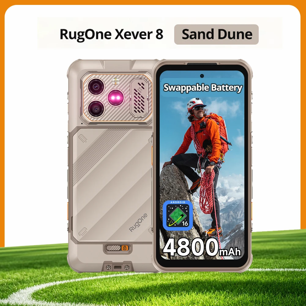 RugOne Xever 8 4G robuuste telefoon Helio G200 Tot 16GB RAM 128GB ROM Smartphone Android 16 ESIM 4800 mAh verwisselbare batterij NFC Waterdicht 6,5'' 120Hz scherm Mobiele telefoon Wereldwijd