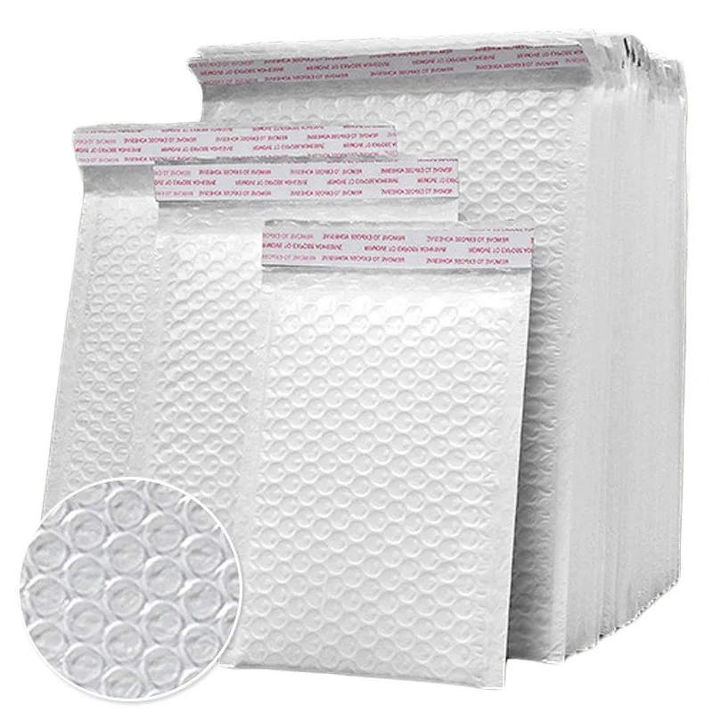 Envelope acolchoado branco por atacado, envelopes bolha para embalagem, presente, sacos de envio com vedação automática, envelope bolha, 10-100 peças