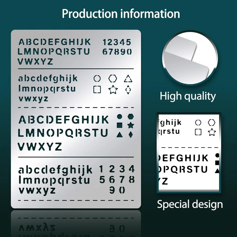 Metal Letter Stencils, Upper and Lower Case Letters, Pentagrams, Triangles Stainless Steel Stencil, Logbook Tool for Painting
