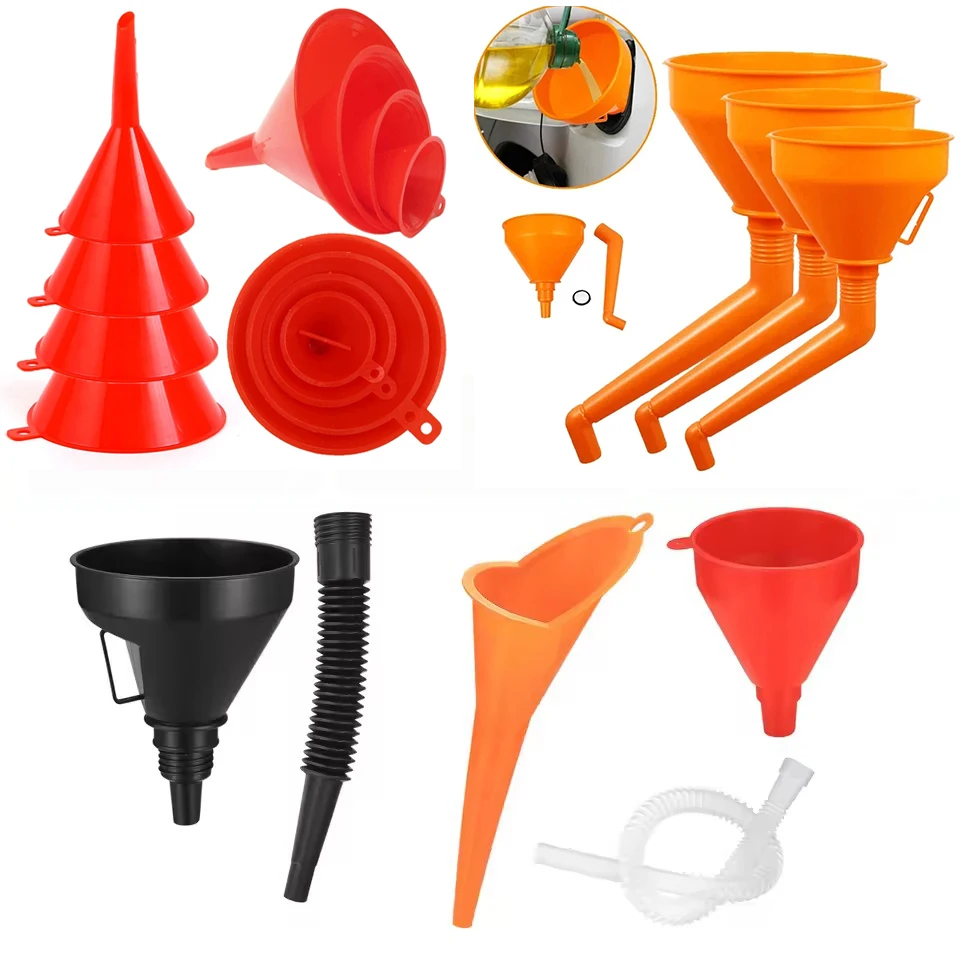 Motorcycle Refuel Car Plastic Funnel Set, Wide-Mouth Fuel and Oil Multi-Purpose Flexible Right-Angle Funnel, for Coolant and Oil