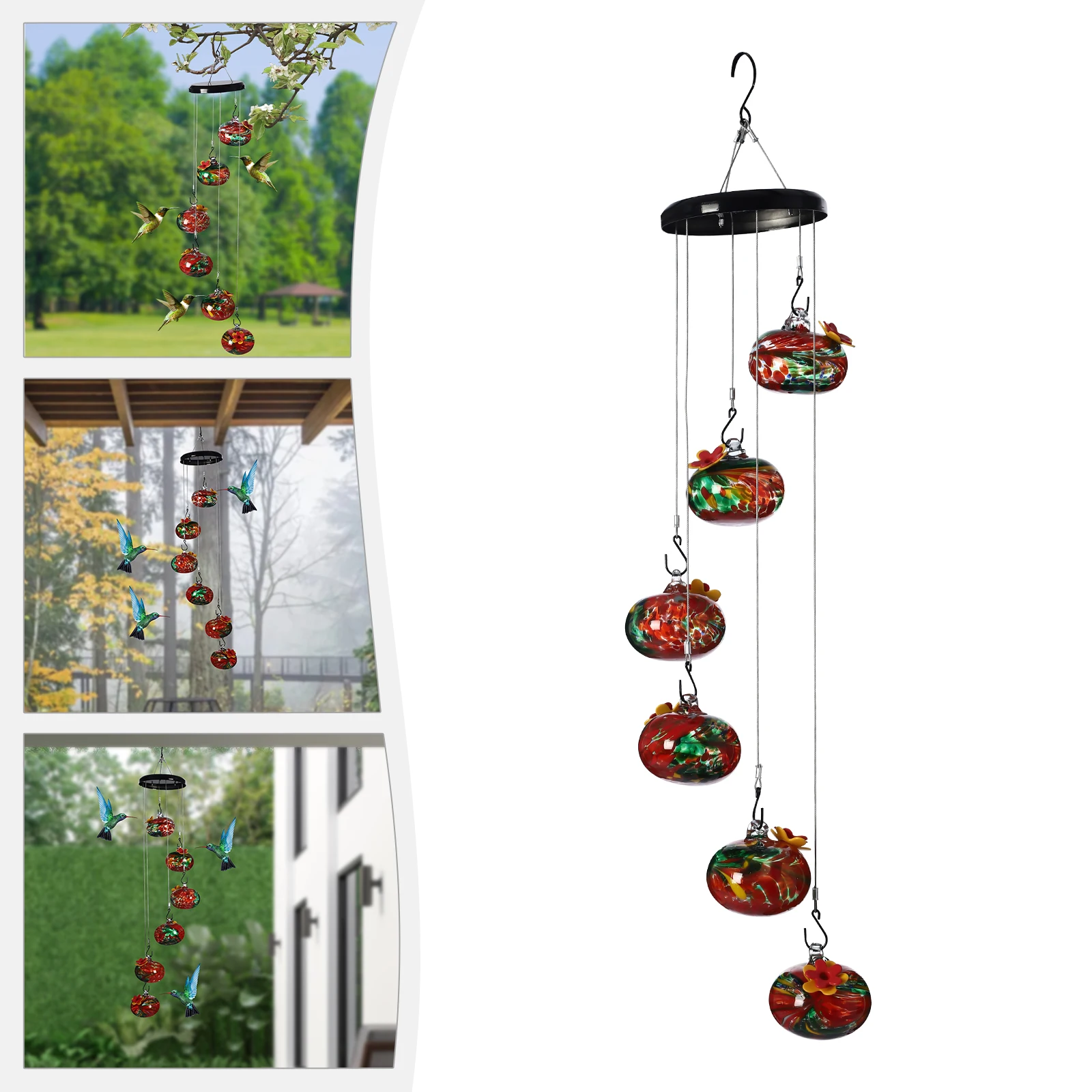 Hanging hummingbird feeder 6-Glass Balls Bird Feeders 63cm Outdoors Hanging Decor