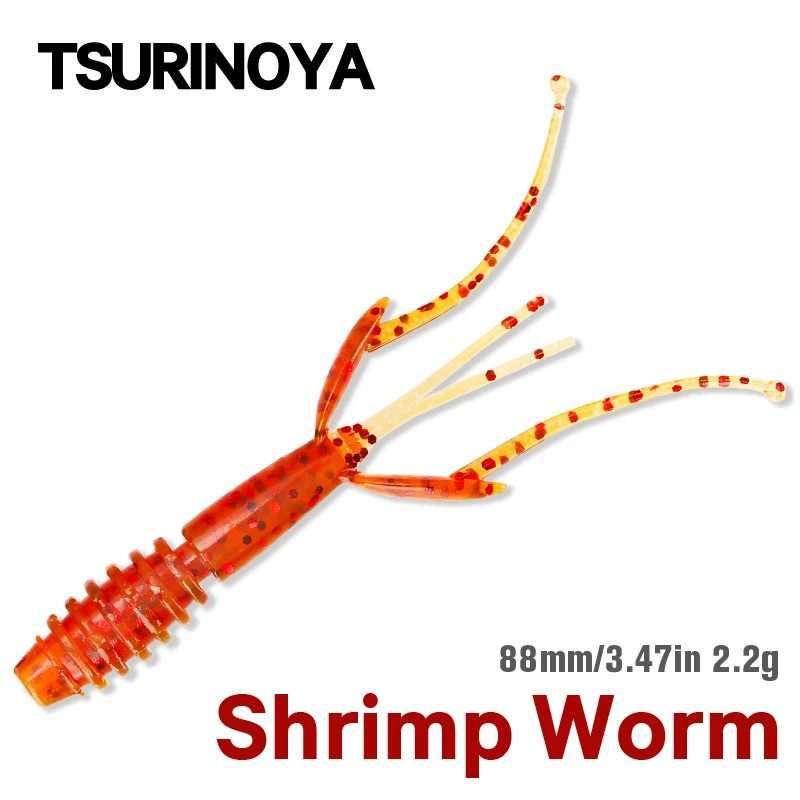 TSURINOYA 88mm Shrimp Soft Fishing Lures SL-2006 2.2g Bass Artificial Silicone Artificial Baits Wobblers Soft Worm Jig Tackle