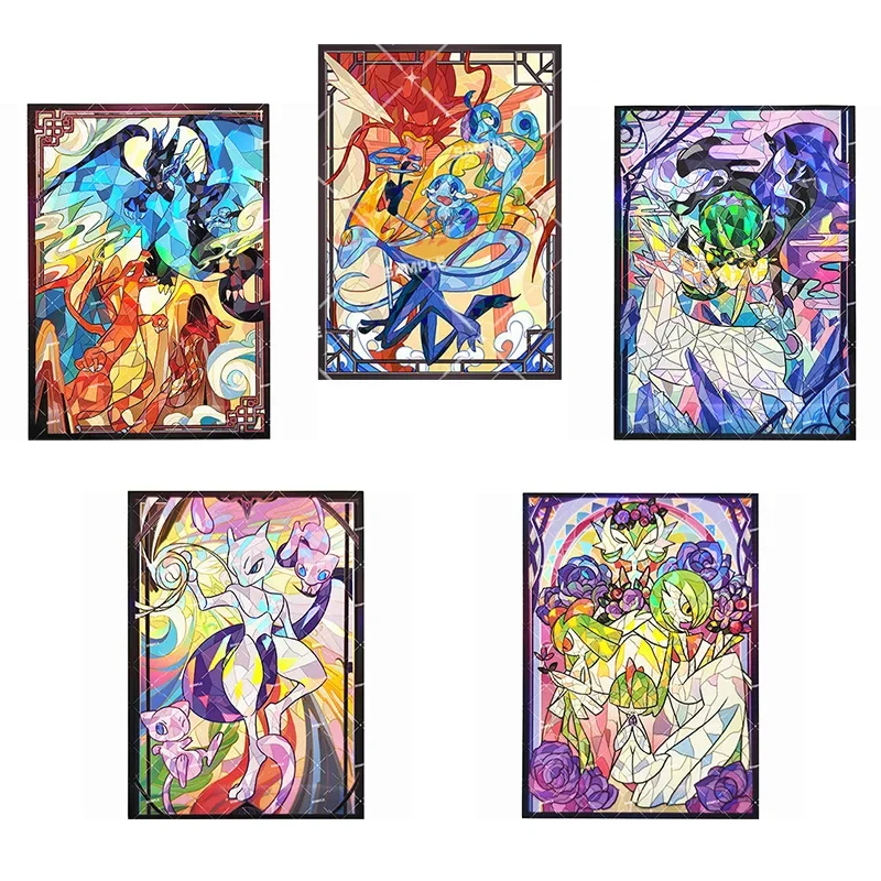 Anime Game PTCG Card Sleeve Church Stained Glass Style Legendary Pokemon Charizard Arceus Gardevoir Gift Toys 60Pcs/Set 66*91MM