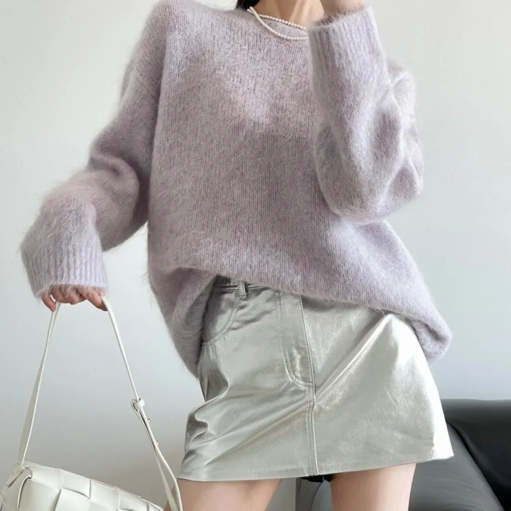 

Women's Alpaca Pullover Sweater Soft Waxy Skin-Friendly Loose Lazy Style Thick Autumn Winter 24 Spires F101713