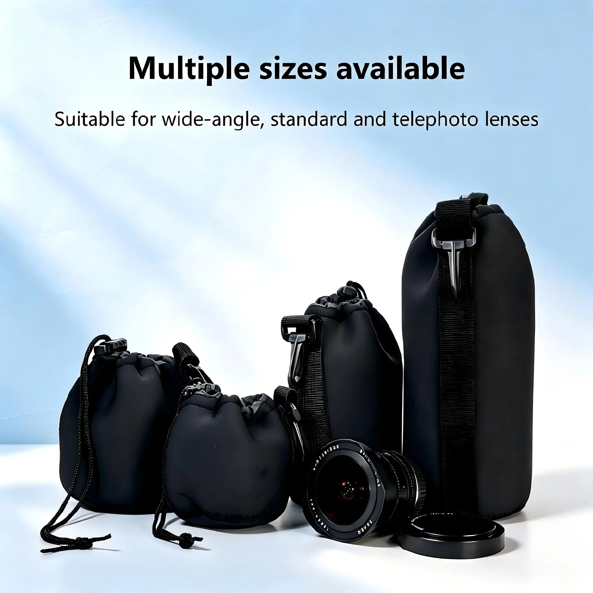 Shockproof Lens Pouch, Padded Camera Lens Storage Bag, Water-Resistant Drawstring Carabiner, For Canon Sony Nikon Fujifilm DSLR