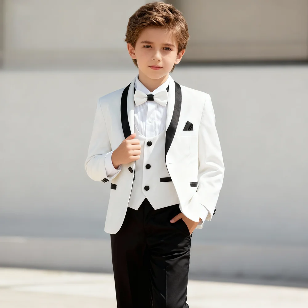 

Boy's Suits 3 Pieces Plaid Pattern Slim Fit Single Breasted Boy's Outfit Wedding Flower Children Sets（Blazer+Vest+Pants)