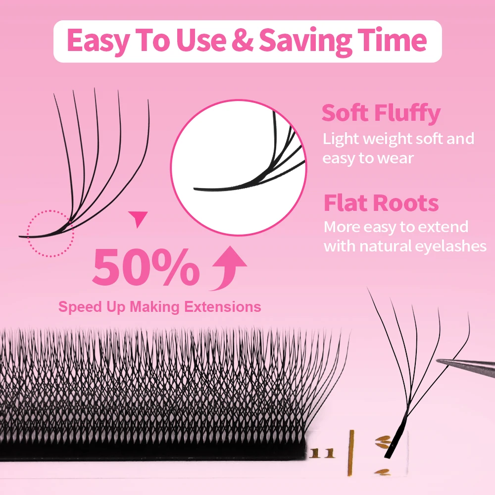 JEMEDO 5D/6D/7DW Lash Extensions 5&10Trays/Set 0.07mm Natural W-Shape Eyelash Extensions C/D/M(LU) Curl Lashes For Beauty Makeup