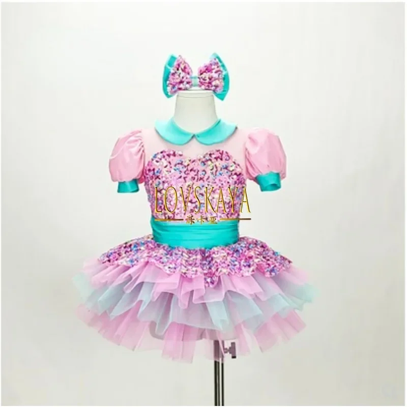 New fluffy skirt performance suit girl sequin dance performance suit princess skirt dance suit