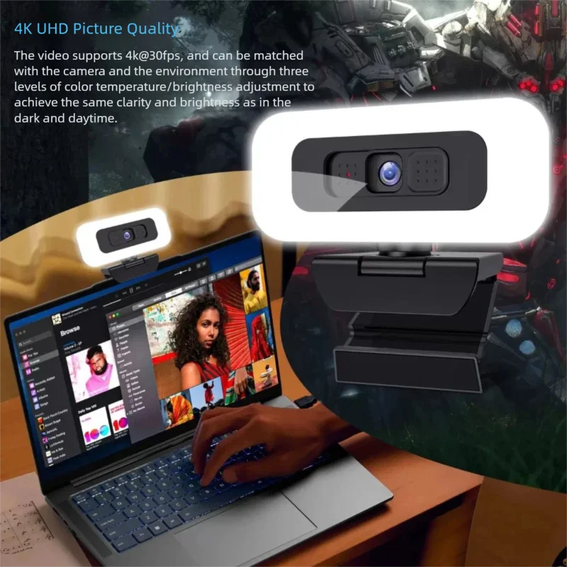 

Full HD 2K 4K Webcam with Light 1080P PC Laptop Live Streaming Webcams Auto Focus Computer Camera with Microphone Live Broadcast