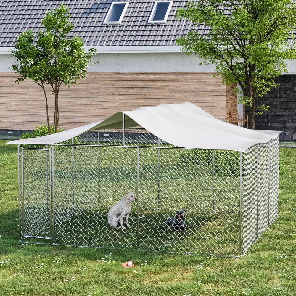 

Dog Kennel,15x15x8 FT Outdoor Dog Runs with UV Protection Waterproof Cover and Roof, Heavy Duty Dog