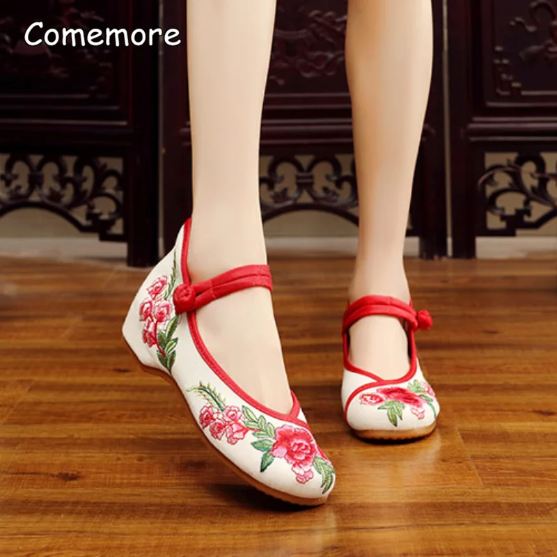 Comemore Handmade Women\'s Vintage Embroidered Canvas Ballet Flats Ladies Comfortable Chinese Ballerinas Embroidery Female Shoes