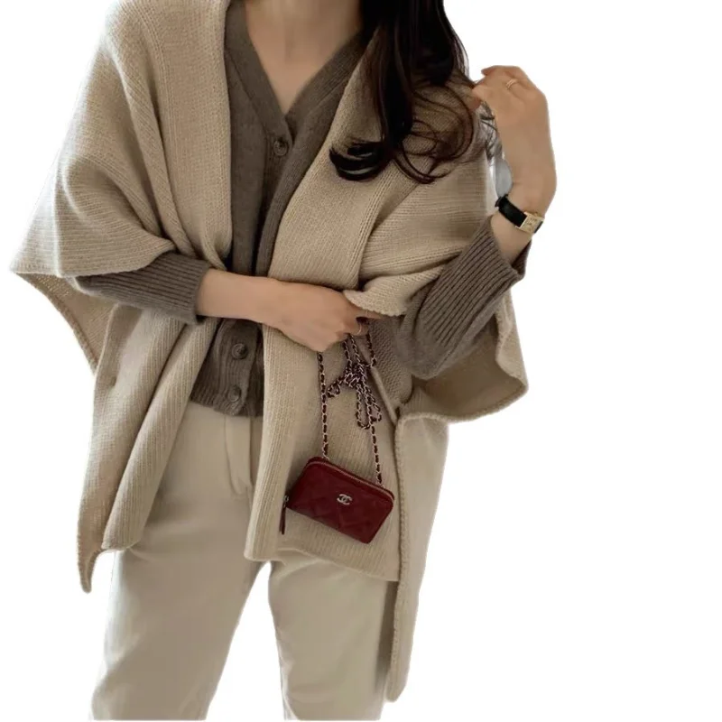 Women Spring Autumn New Style Loose Lazy Style Knitted Shirt Design Sense Layering Stylish Unique Shawl Sweater Coat