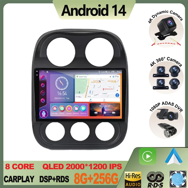 Android For Jeep Compass Patriot 2010 - 2016 Car Radio Autoradio Stereo 2 Din Player GPS Navigation Carplay DSP OBD No CD Player