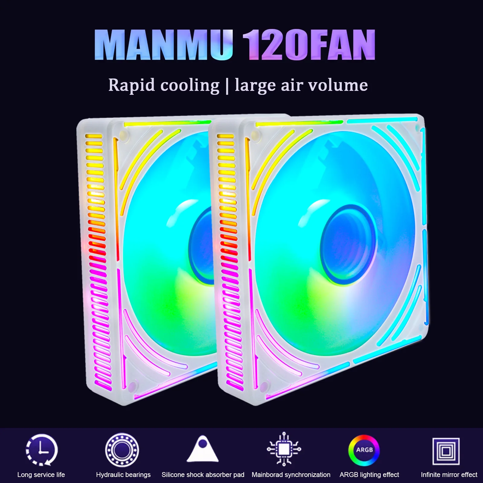 

MANMU Computer Fan 120mm Pc Rgb Case Cooling Fan Radiator PWM SYNC Computer Fan