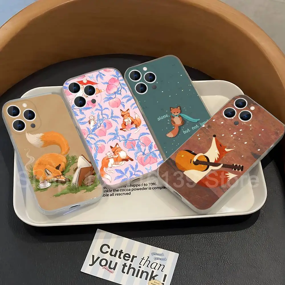 

INS Lyrics Cartoon Fox Transparent soft case for iPhone 17,16,15,14,13,12,11,Pro,Max,Plus, X,XS,XR,SE4,E Mini