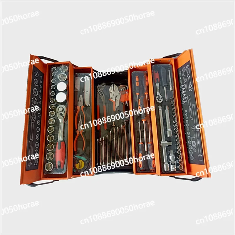 85 Piece Set of Car Repair Toolbox, Three-layer Iron Box, 72 Tooth Quick Wrench Combination Socket