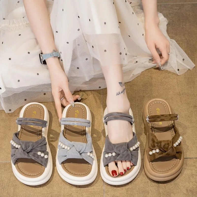 

Women Sandalias Summer Fairy Style 2025 New Fashion Student Platform Roman Lady Sands Flat Shoes Cute Slippers two ways to wear