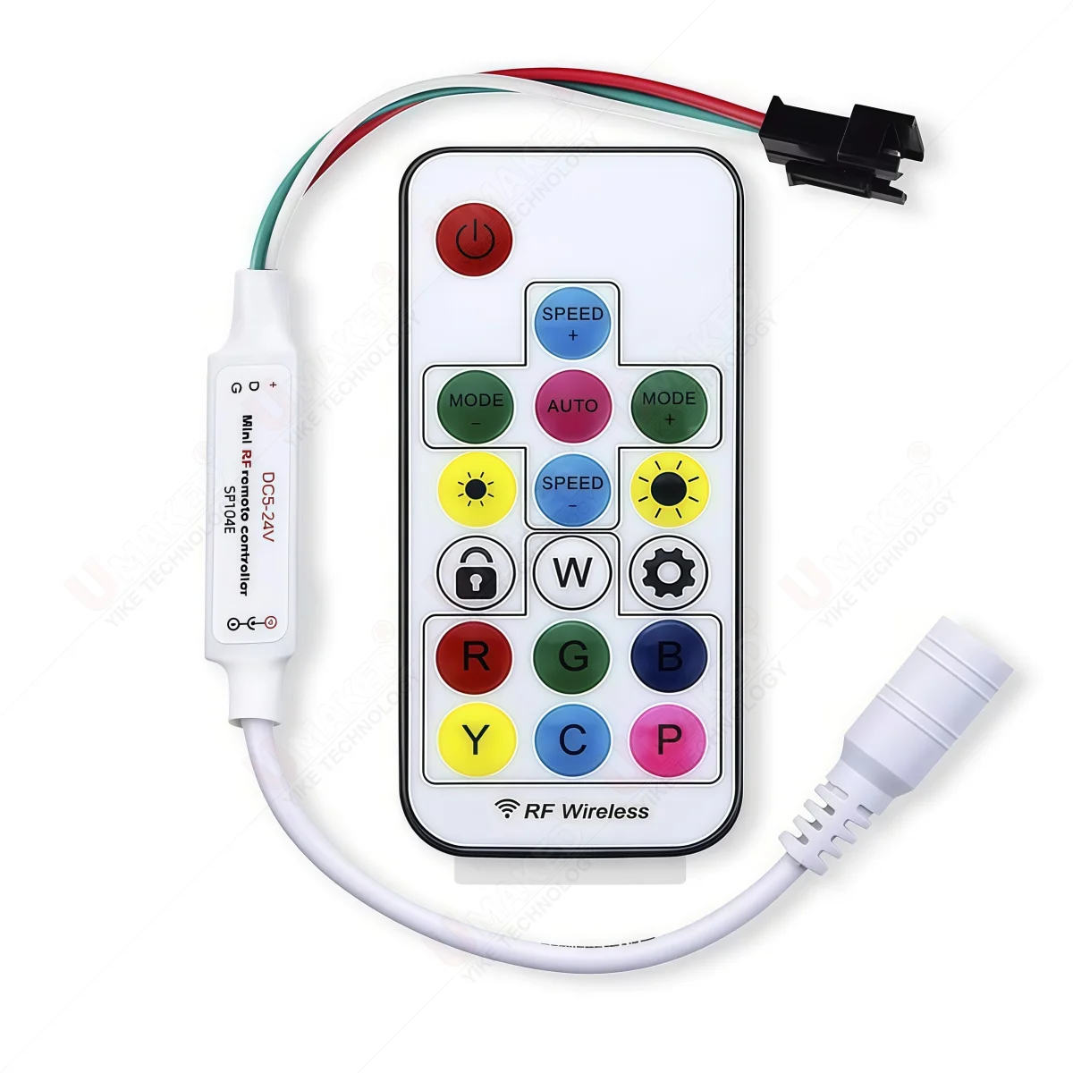 SP104E LED Pixel Full Color Dimmer Controller RF 17-Key Wireless Remote for WS2811 WS2812B RGB Addressable Strip Light DC 5-24V