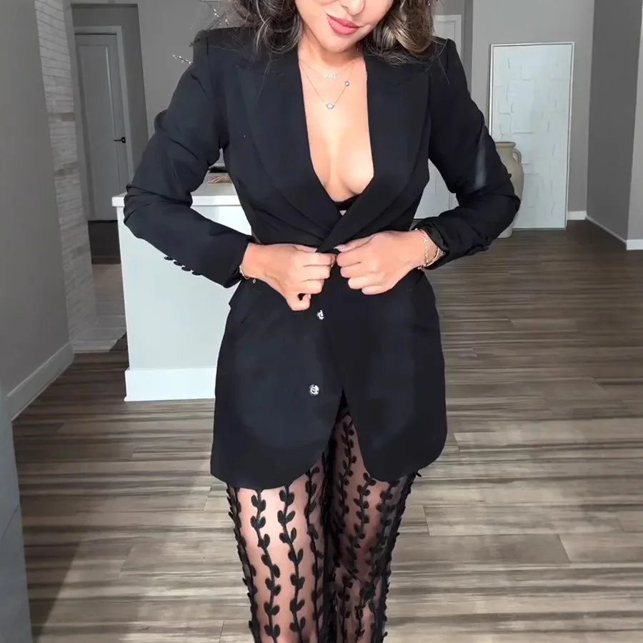 New Women's Autumn Winter Sexy  Casual Waist Exposing Women's Blazer Elegant Ladies Fashion INS Loose Party Suit Female
