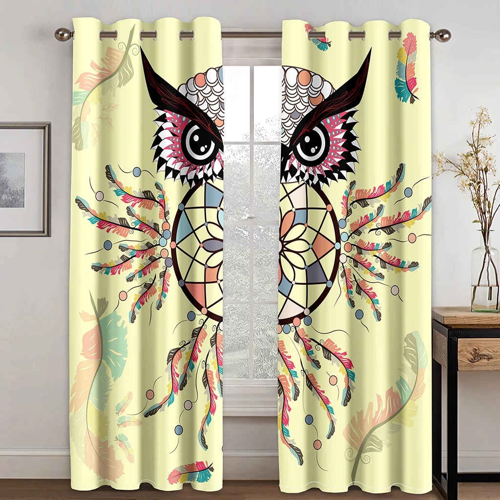 

3D Owl Colored Dream Catcher Curtains 2 Panel Kids Room Decor Curtains Living Room Bedroom Balcony Kitchen Study Room Decor