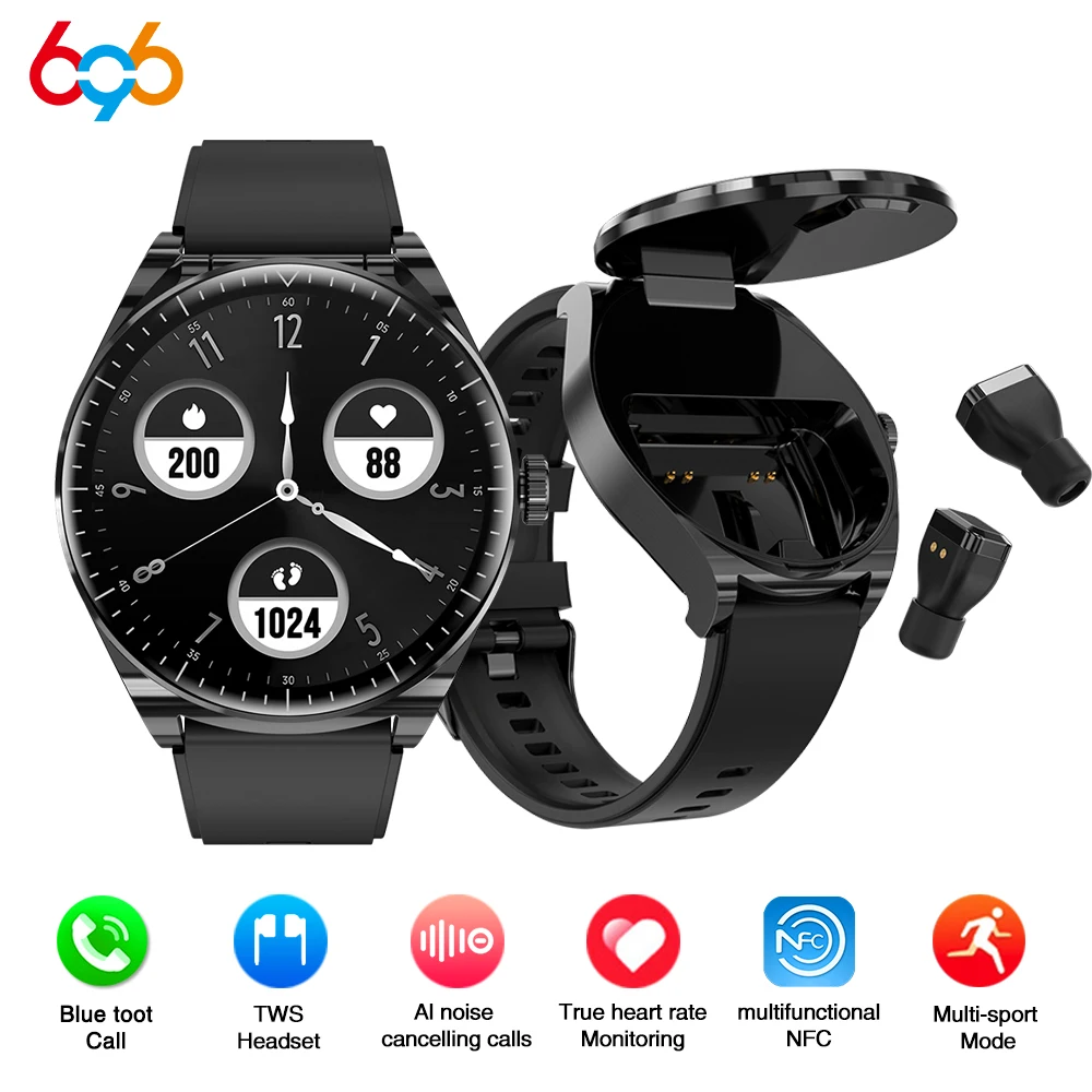 2025 New 2 In 1 Wireless Blue Tooth Noise Cancelling TWS Earphones Smartwatch NFC Heart Rate Sports Fitness Headset Smart Watch