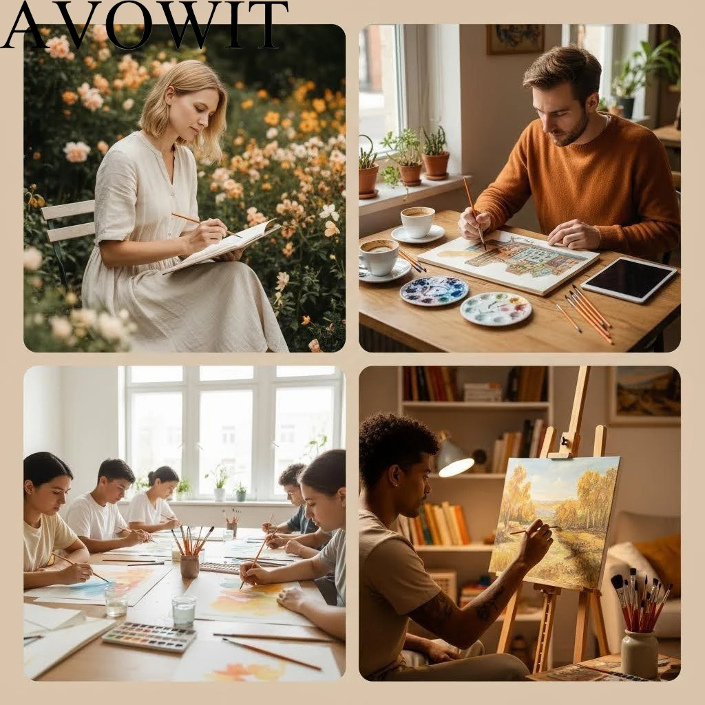 AVOWIT 8-teiliges Kunstpinsel-Set – Vielseitige runde und flache Nylonpinsel für Acryl, Aquarell, Öl, Gesichtsbemalung, Leinwand und DIY – Detail 7