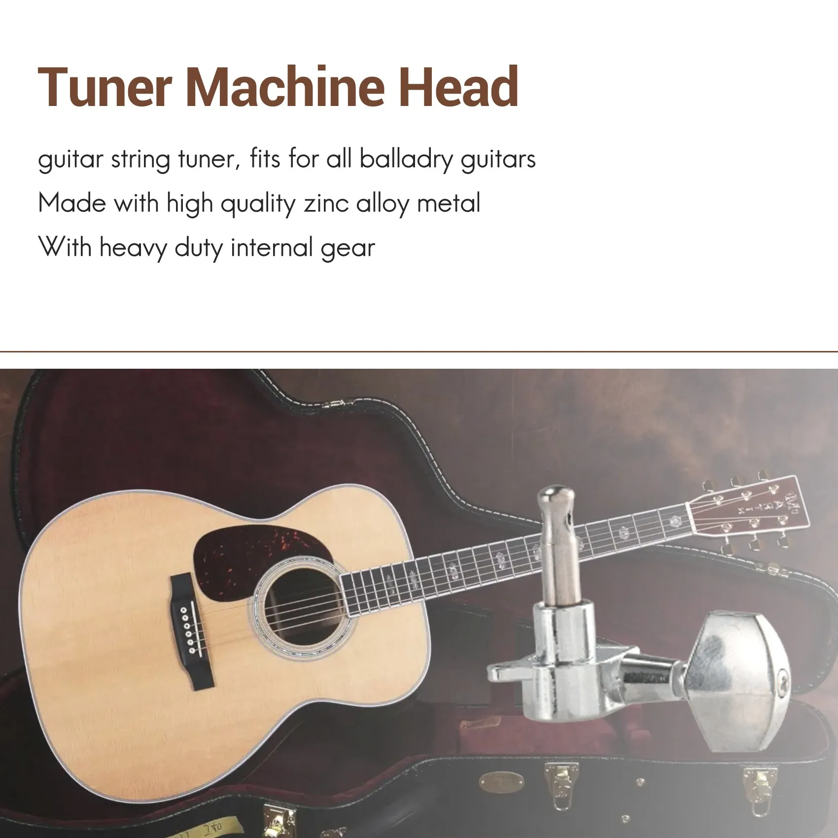 NALFI-6 Pieces Silver Acoustic Guitar Machine Heads Knobs Guitar String Tuning Peg Tuner(3 For Left + 3 For Right)