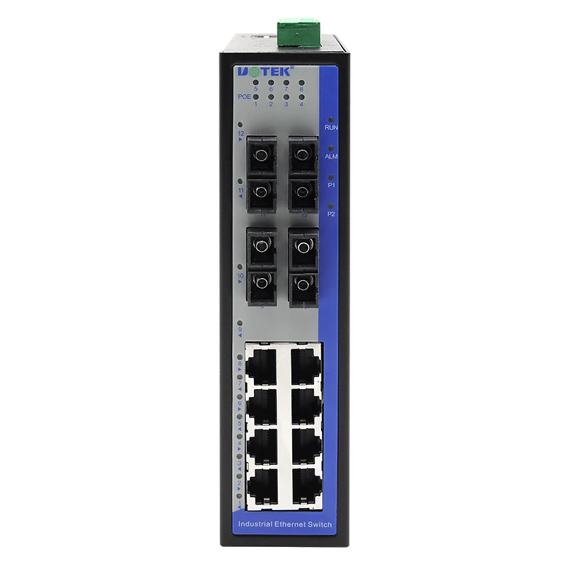 UOTEK 산업용 1000M 12 포트 기가비트 관리형 POE 이더넷 스위치 지원 IEEE 802.1Q VLAN QoS UT-62012GC-8GT4GSC-POE