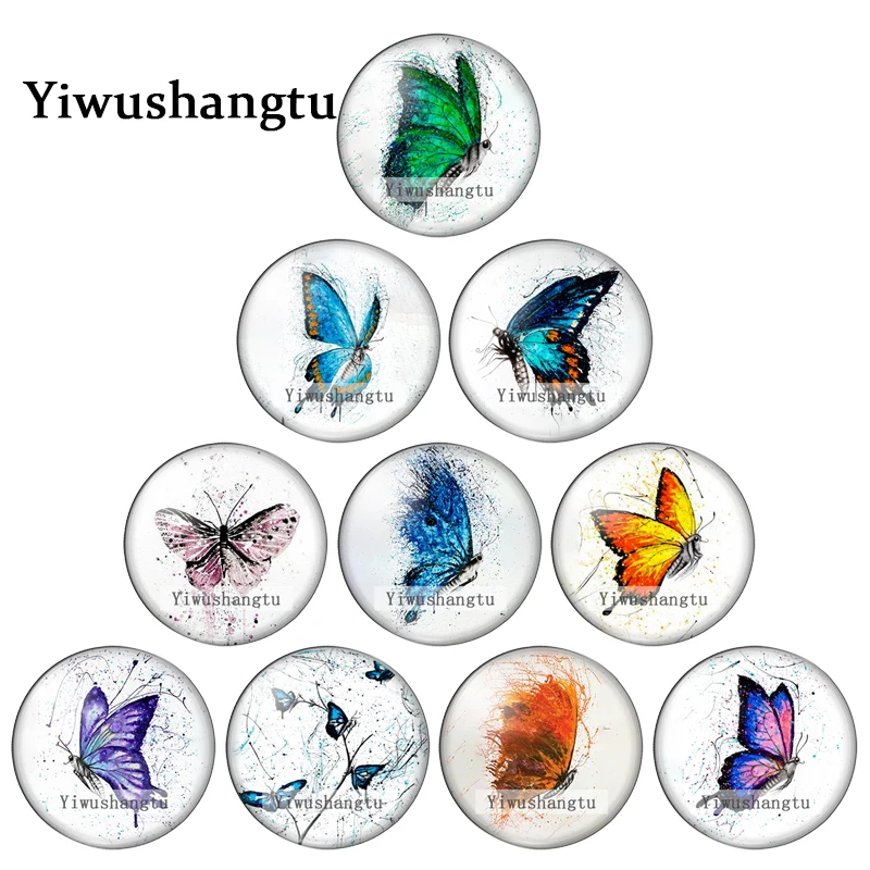 

Lovely Watercolor beauty butterfly Art paintings 12mm/18mm/20mm/25mm Round photo glass cabochon demo flat back Making findings