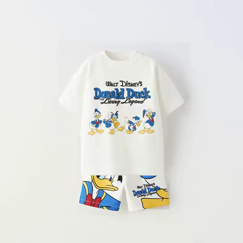 New Donald Duck Print T-shirt Shorts Outfit Summer Costume 2 Piece Set Kids Boys Fashion Casual Crewneck Tops+Shorts Tracksuits - AliExpress 