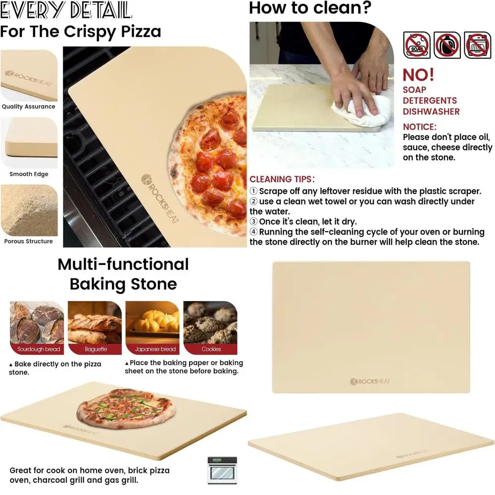 

Large Rectangular Pizza Stone - 23.6 x 15.8 x 0.6 Heavy Duty Cordierite Baking Stone for Oven, Grill, BBQ, and Outdoor Pizza Mak