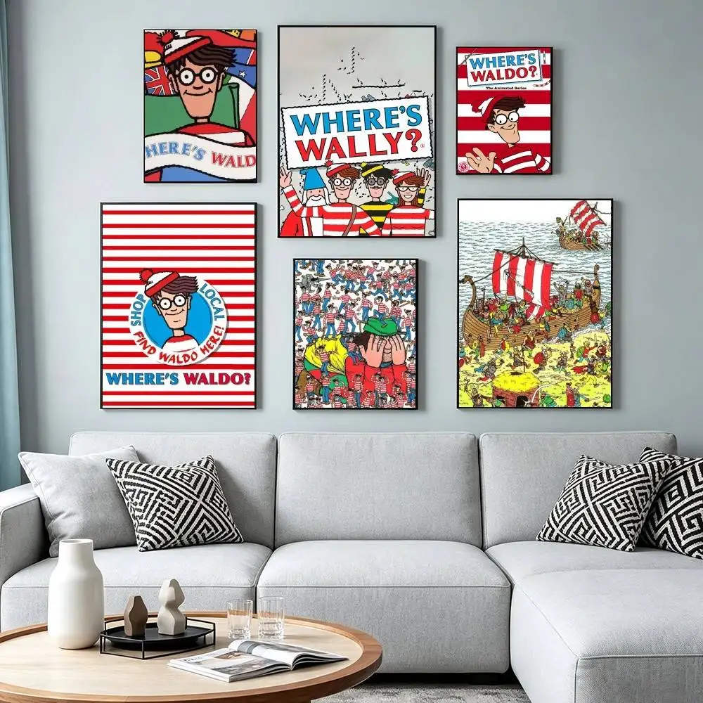 Game Wheres W-WallyS Waldo  Poster Waterproof Wall Art Sticker For Bar Living Room Vintage Decor High Quality Print Gift