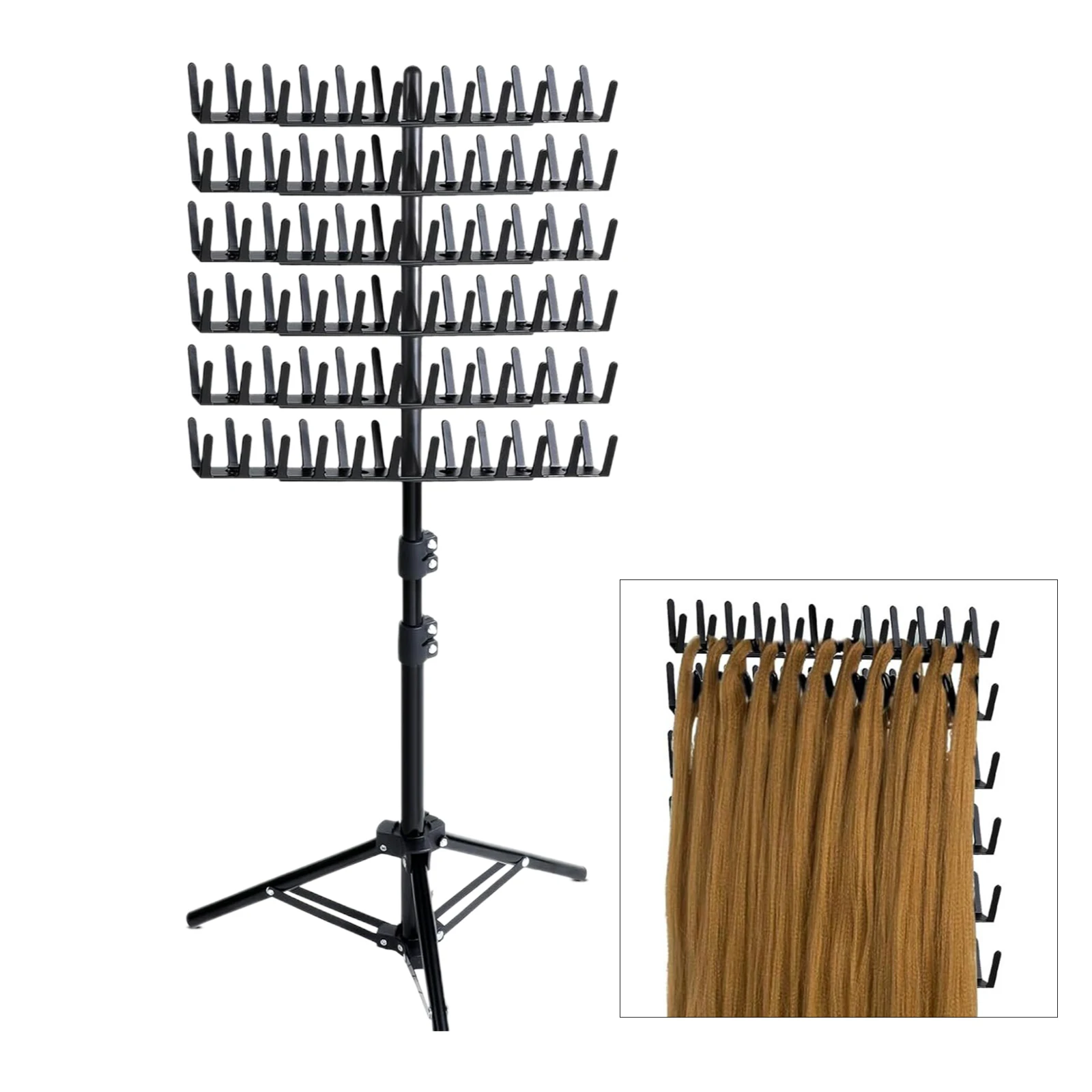 

Hair Braid Rack Double-Sided Hair Rack for Braiders Standing Height-Adjustable Braid Rack Hair Extension Holder for Salon Home
