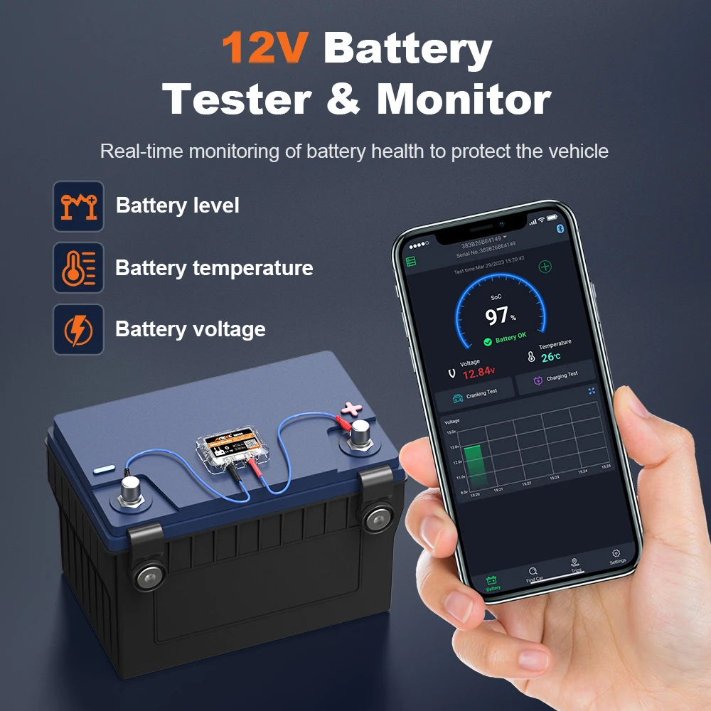 ANCEL BM200 Car Battery Tester 12V Automotive Battery Monitor Bluetooth Auto Battery Load Tester with Cranking Charging Test image 3