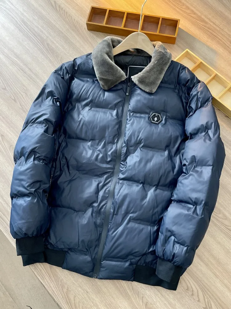 Jaqueta de Parkas quente, manga comprida, slim fit de pelúcia masculina, casaco casual, moda rua alta, outono, inverno