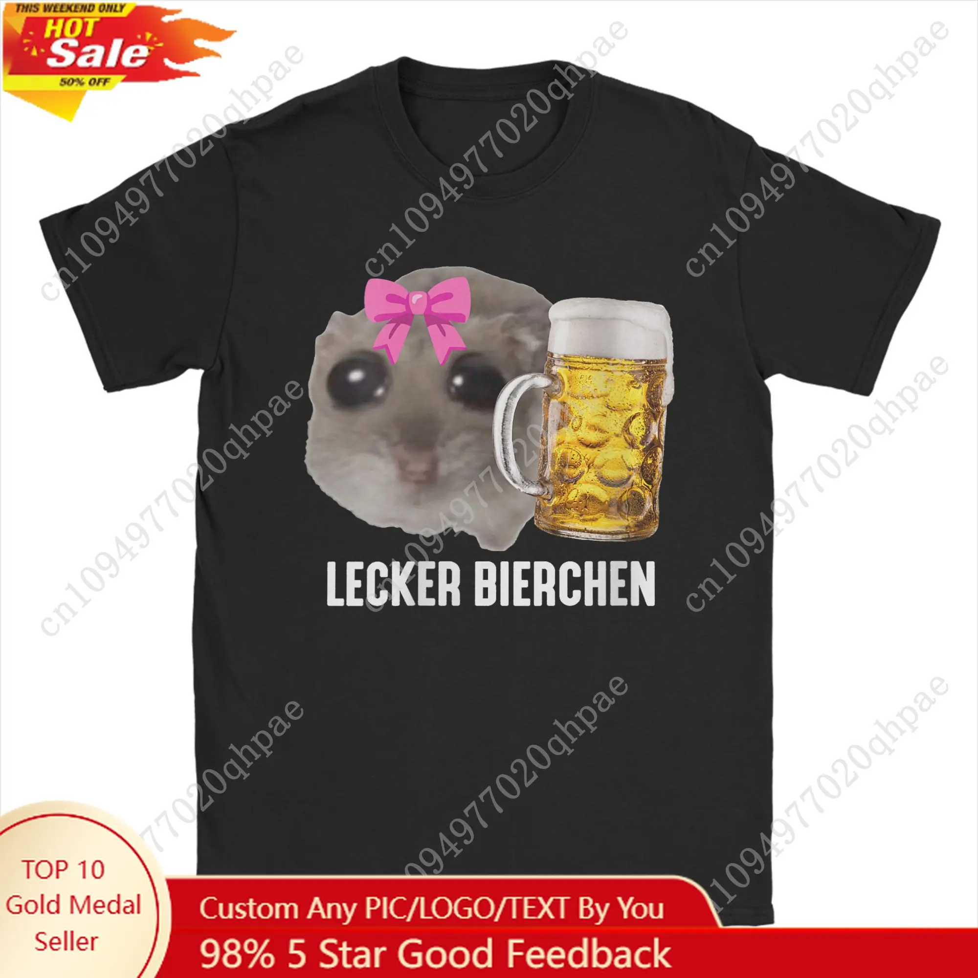

Delicious Beers Sad Hamster Meme Men's T Shirt Lecker Bierchen Vintage Tees Short Sleeve O Neck T-Shirt Cotton Adult Clothing