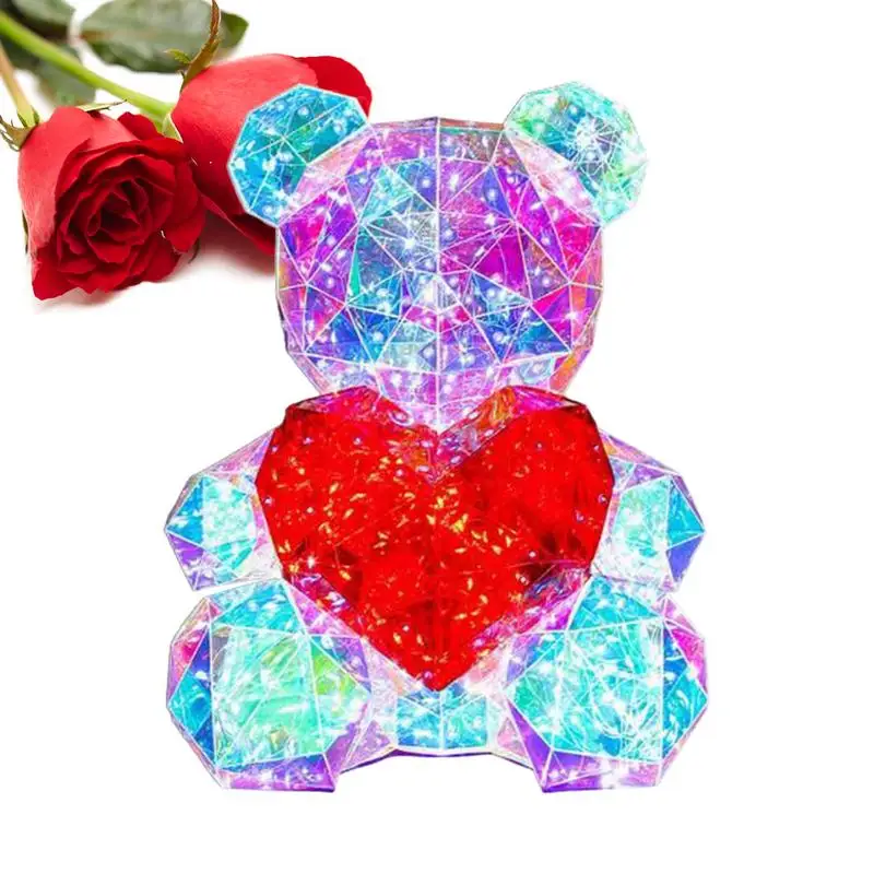 

Glowing Bear Led Led Night Light Table Lamp With Red Heart Valentine's Day Gift For Girlfriend Anniversary Or Birthday