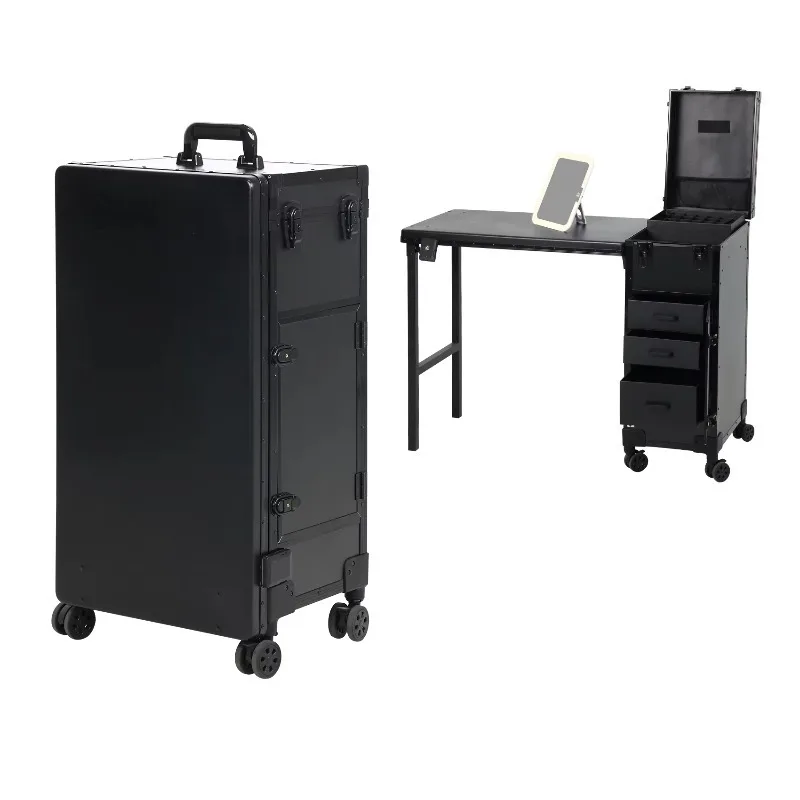 Movable Nail Table with Factory Price With Lighted Mirror Manicure Desk With Drawer Makeup case