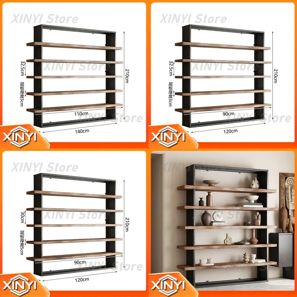 Nordic Solid Wood Bookshelf for Wrought Iron Full Wall Display Rack Industrial Retro Office Shelf Floor Standing Storage Unit