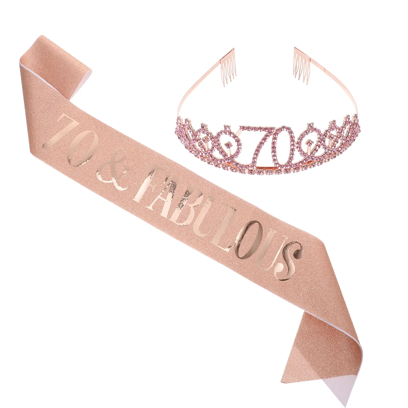 

1 set 1set Birthday Crown Decorations Gold Stretch Tiara Sash 70th Party Photoshoot Props Glamorous