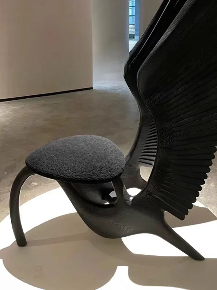 Medieval solid wood art angel seat exhibition hall model room designer back chair wabi sandy wind villa single chair