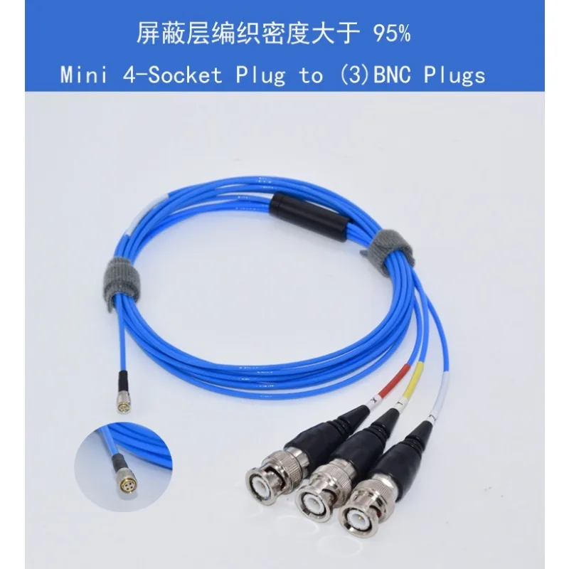 PCB034  Low Noise Cable for Three Axis Sensor Mini 4-Socket Plug to (3)BNC Plugs