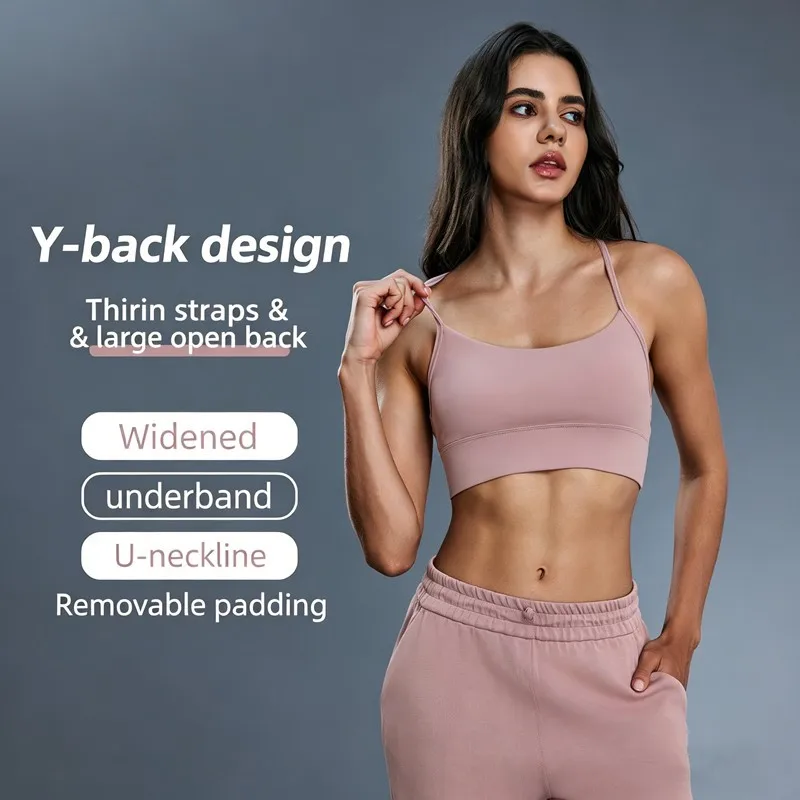 

Women's Full Coverage Molded Cup Yoga Sports Bra Running Fitness Gathering Seamless Naked Feel Beauty Back Underwear for Women