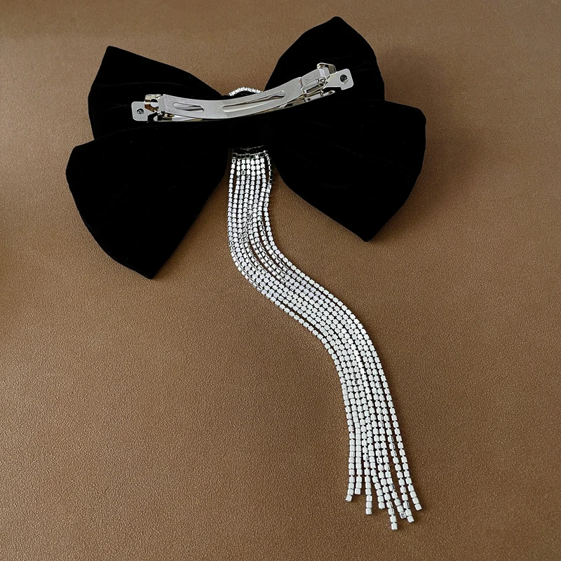 Bridal Red Bow Hair Claws for Women Engagement Rhinestone Tassels Hairpin Wedding Girls Hair Accessories Wholesale