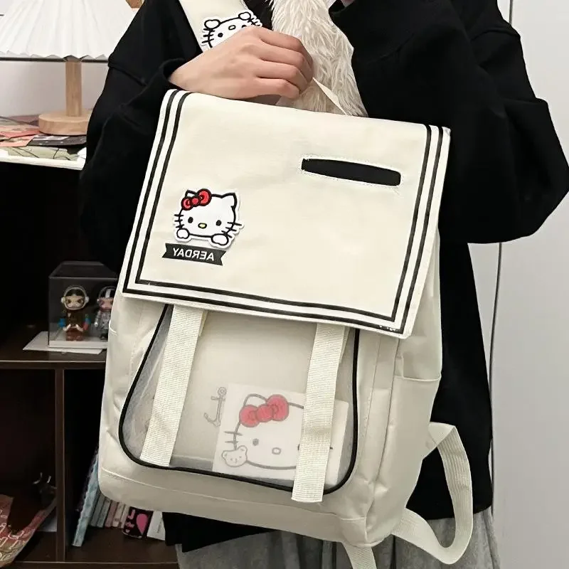 مرحبا كيتي الطفل على ظهره فتاة جديدة الطالب الطباعة حقيبة مدرسية أكسفورد القماش سعة كبيرة أنيمي الشكل Kawaii الكرتون