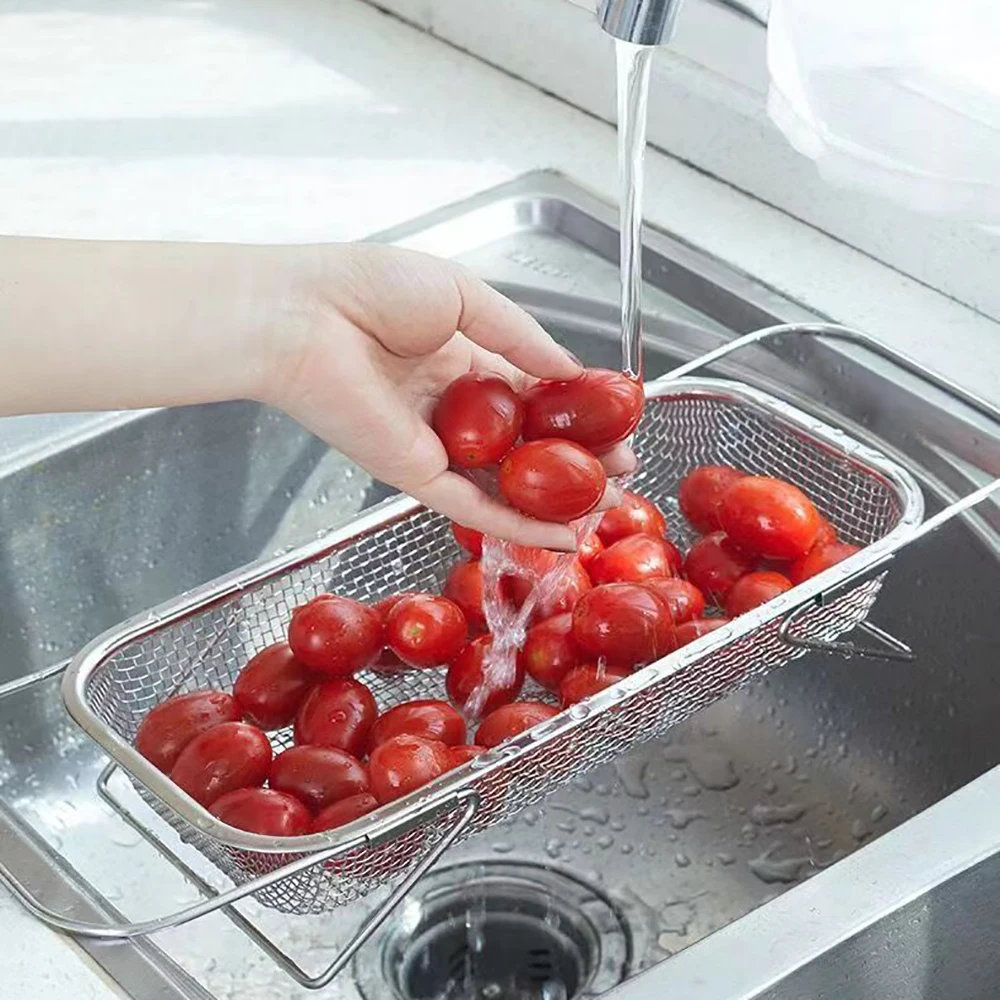 Adjustable Dish Drainer Kitchen Sink Stainless Steel Drain Rack Fruit Vegetable Storage Shelf Plate Bowl Dish Dryer Basket